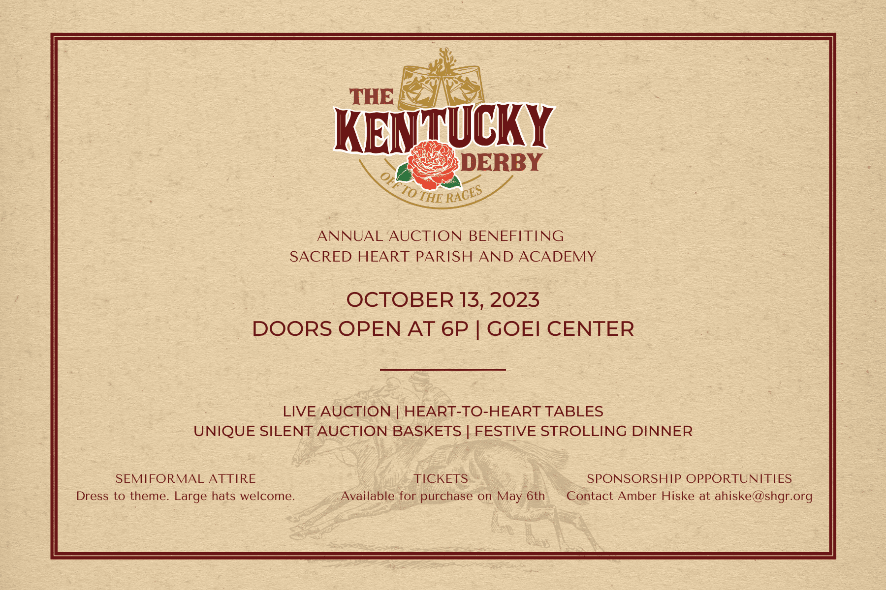 AUCTION 2023—Buy tickets now! October 13 “Kentucky Derby—A Night at the Races”