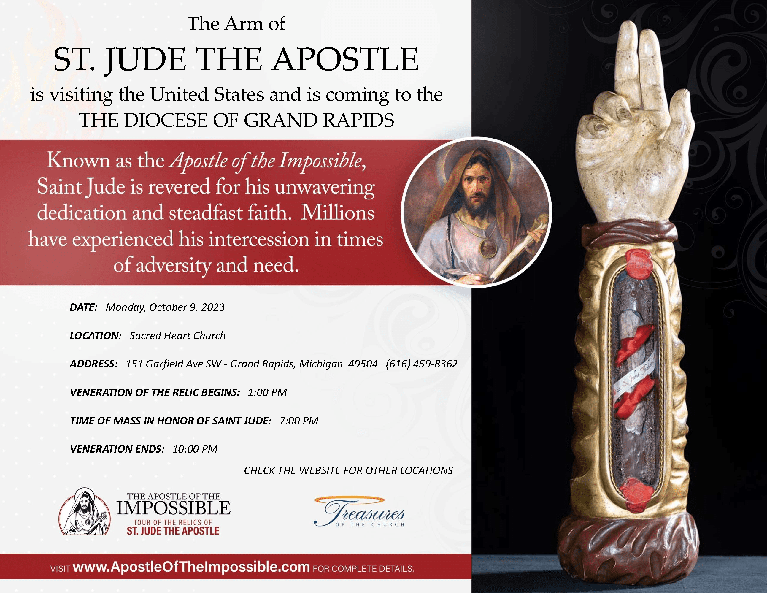 Holy Veneration of the Relics of St. Jude the Apostle – Oct. 9 (Mon.) at Sacred Heart of Jesus Grand Rapids, MI