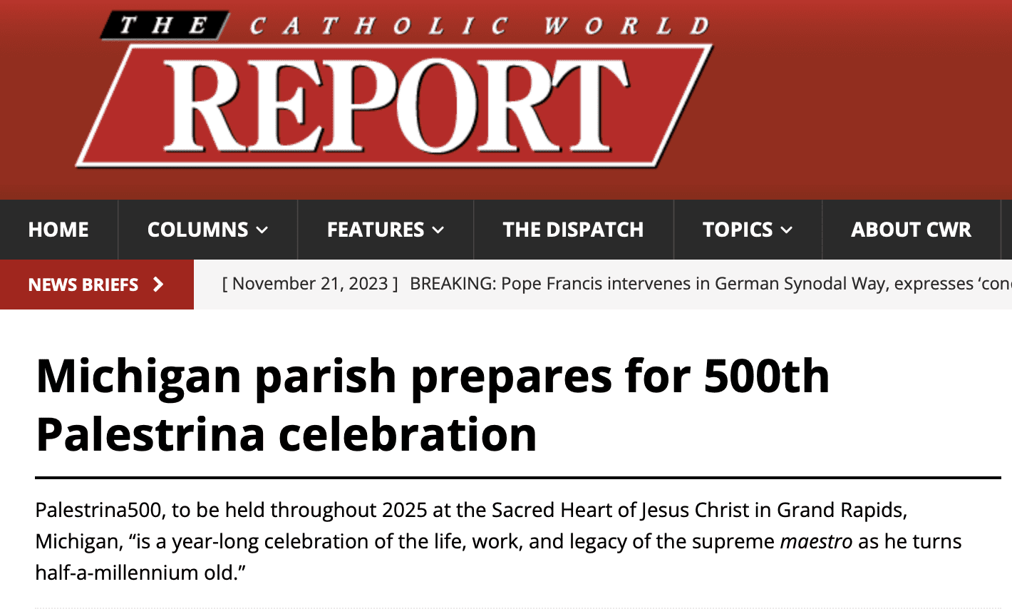 Catholic World Report Interviews Jonathan Bading about Palestrina500